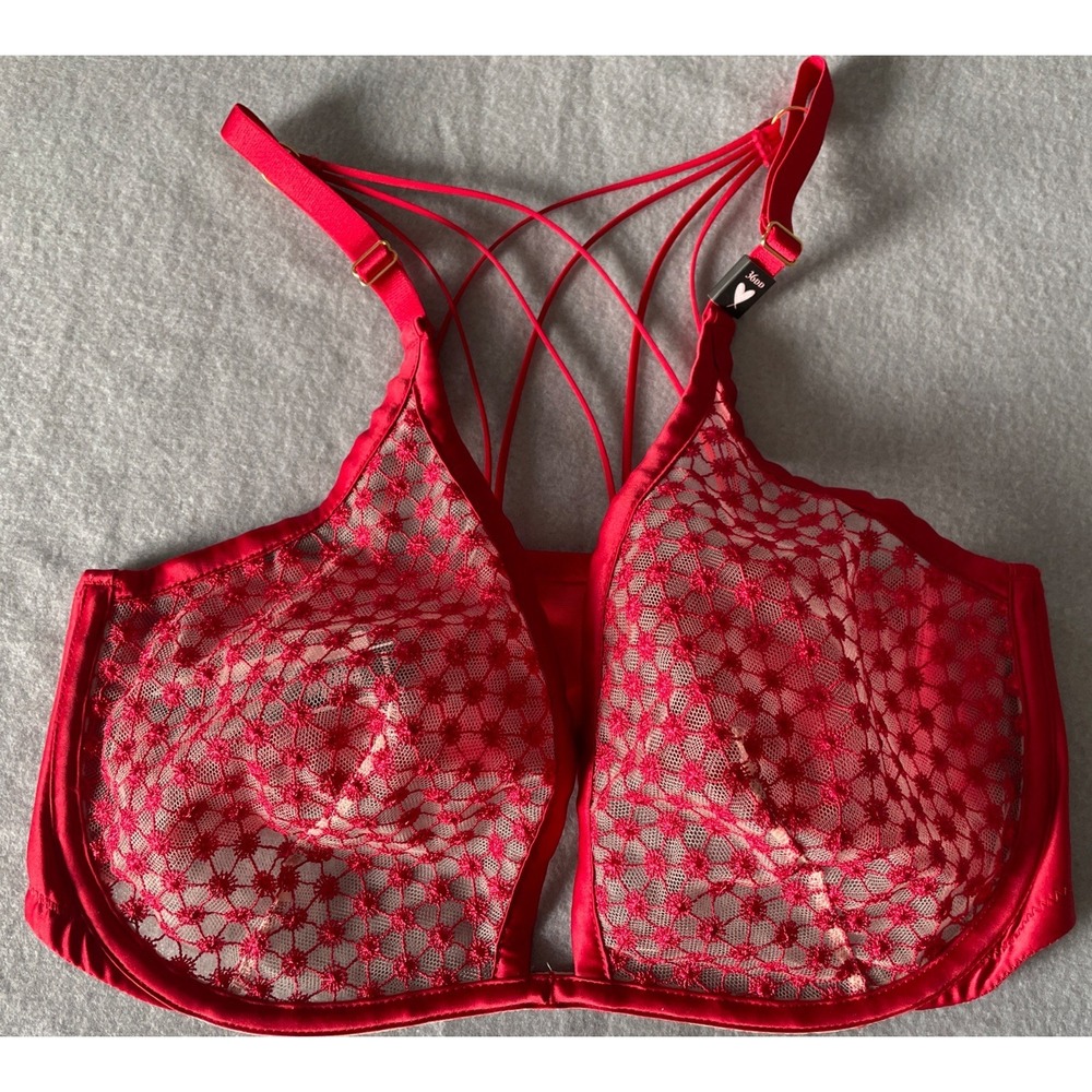 Victoria's Secret Red Lace Strappy Front-Detail Bra